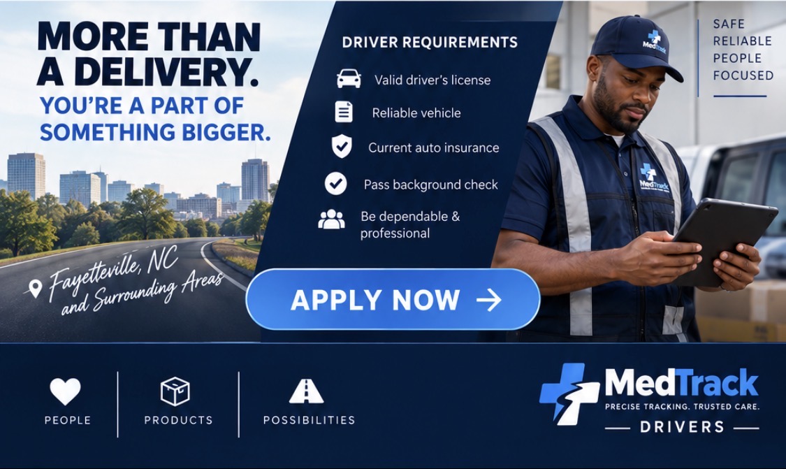 MedTrack driver requirements — valid driver’s license, reliable vehicle, current auto insurance, background check
